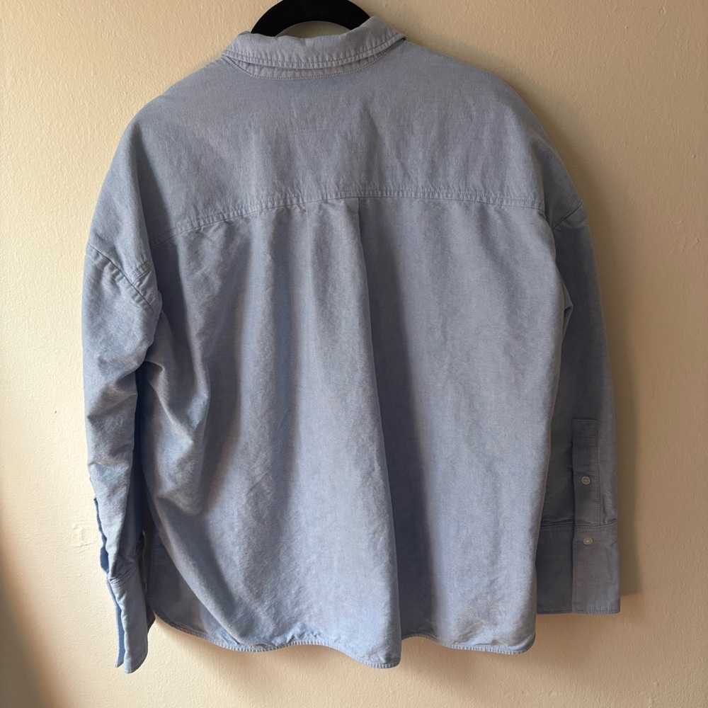 Light Blue Button-Up Shirt With Patch Pockets - image 5